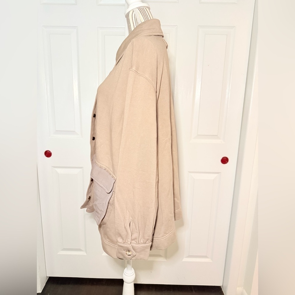 Free People Oversized Snap Front Shacket Jacket NWT Small Dusted Cocoa size S - Picture 12 of 16